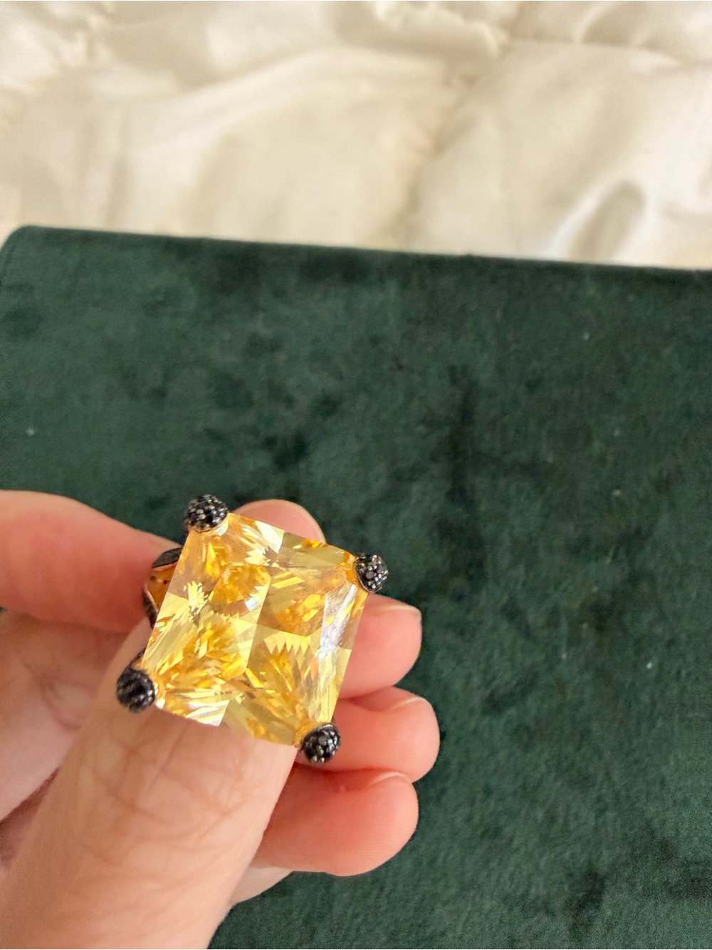 Bold Yellow Cocktail Ring with Black Prong Setting